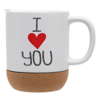 I Love You small dots, Ceramic coffee mug Cork (MAT), 330ml
