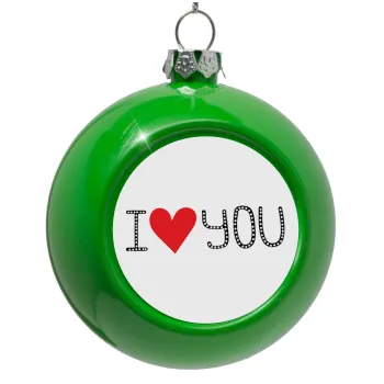 I Love You small dots, Green Christmas tree ornament bauble 8cm