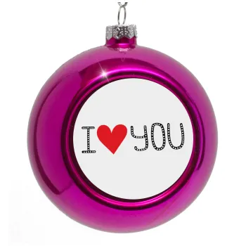 I Love You small dots, Purple Christmas tree ornament bauble 8cm