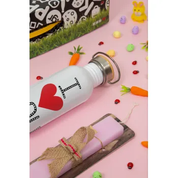 I Love You small dots, Πασχαλινή Λαμπάδα με παγούρι μεταλλικό (620ml, stainless steel) & κερί αρωματικό πλακέ (30cm) (ΡΟΖ)