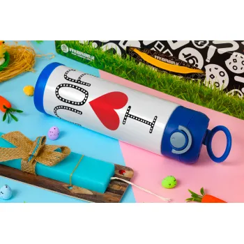 I Love You small dots, Πασχαλινή Λαμπάδα με Παιδικό παγούρι θερμό, ανοξείδωτο, με καλαμάκι ασφαλείας, ΜΠΛΕ (500ml)