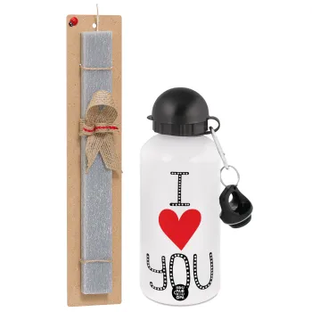 I Love You small dots, Easter Set, metallic aluminum water bottle (500ml) & aromatic flat Easter candle (30cm) (GRAY)