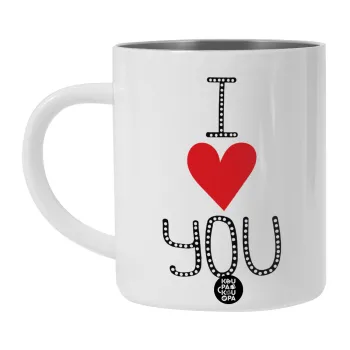 I Love You small dots, Λευκή Ανοξείδωτη Μεταλλική Κούπα 450ml - Διπλού Τοιχώματος 