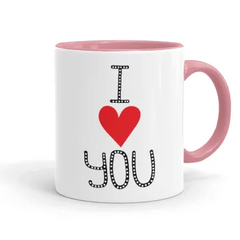 I Love You small dots, Mug colored pink, ceramic, 330ml