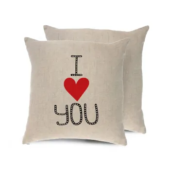I Love You small dots, Μαξιλάρι καναπέ ΛΙΝΟ 40x40cm περιέχεται το  γέμισμα