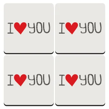 I Love You small dots, ΣΕΤ 4 Σουβέρ ξύλινα τετράγωνα (9cm)
