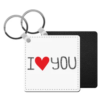 I Love You small dots, Μπρελόκ Δερματίνη, τετράγωνο ΜΑΥΡΟ (5x5cm)