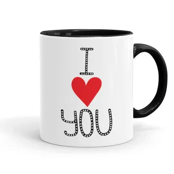 I Love You small dots, Mug colored black, ceramic, 330ml