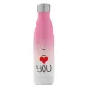 Metal mug thermos Pink/White (Stainless steel), double wall, 500ml