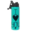 Metallic water bottle with safety lid, 850ml aluminum