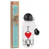 Easter Set, metallic aluminum water bottle (500ml) & scented flat candle (30cm) (TURQUOISE)