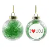 Transparent Christmas tree ball ornament with green filling 8cm
