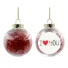 Transparent Christmas tree ball ornament with red filling 8cm