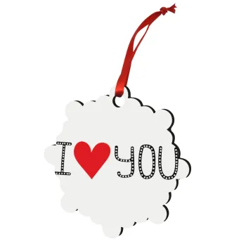 I Love You small dots, Christmas ornament snowflake wooden 7.5cm