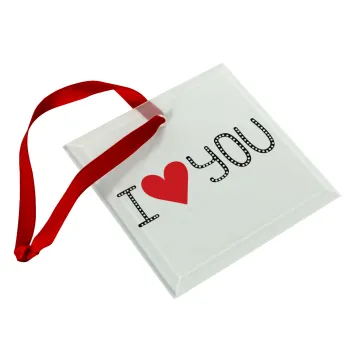 I Love You small dots, Christmas ornament, glass square ornament 9x9cm