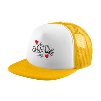 Happy Valentines Day!!!, Καπέλο Ενηλίκων Soft Trucker με Δίχτυ Κίτρινο/White (POLYESTER, ΕΝΗΛΙΚΩΝ, UNISEX, ONE SIZE)