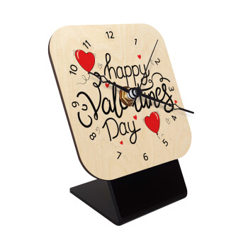 Happy Valentines Day!!!, Quartz Table clock in natural wood (10cm)