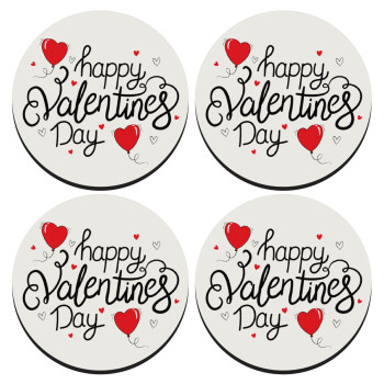 Happy Valentines Day!!!, SET of 4 round wooden coasters (9cm)