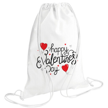 Happy Valentines Day!!!, Τσάντα πλάτης πουγκί GYMBAG λευκή (28x40cm)