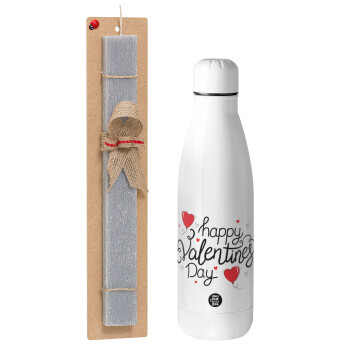Happy Valentines Day!!!, Easter Set, metallic stainless thermos bottle (500ml) & scented flat Easter candle (30cm) (GRAY)