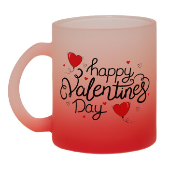 Happy Valentines Day!!!, Κούπα γυάλινη δίχρωμη με βάση το κόκκινο ματ, 330ml