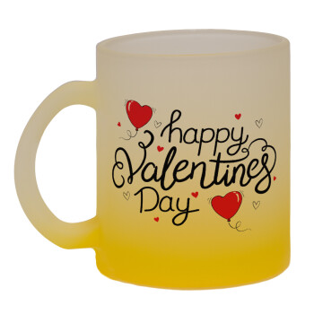 Happy Valentines Day!!!, Κούπα γυάλινη δίχρωμη με βάση το κίτρινο ματ, 330ml