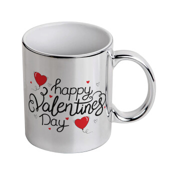 Happy Valentines Day!!!, Κούπα κεραμική, ασημένια καθρέπτης, 330ml