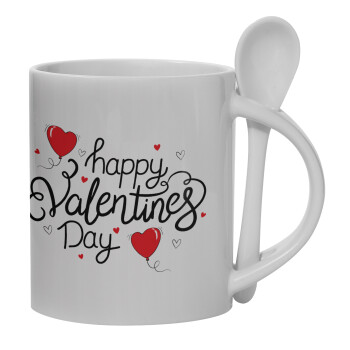 Happy Valentines Day!!!, Ceramic coffee mug with Spoon, 330ml (1pcs)