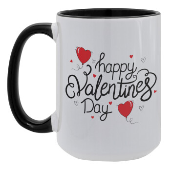 Happy Valentines Day!!!, Κούπα Mega 15oz, κεραμική Μαύρη, 450ml
