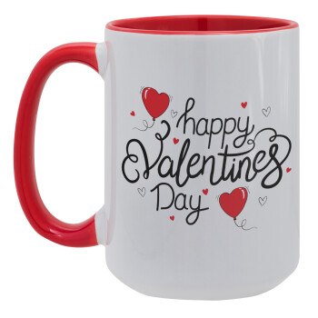 Happy Valentines Day!!!, Κούπα Mega 15oz, κεραμική Κόκκινη, 450ml