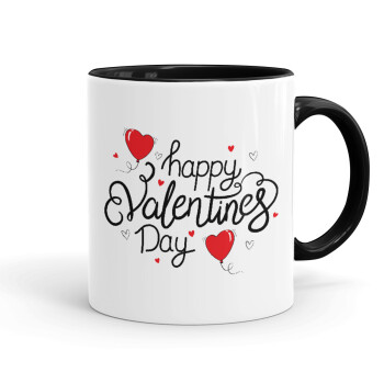Happy Valentines Day!!!, Κούπα χρωματιστή μαύρη, κεραμική, 330ml