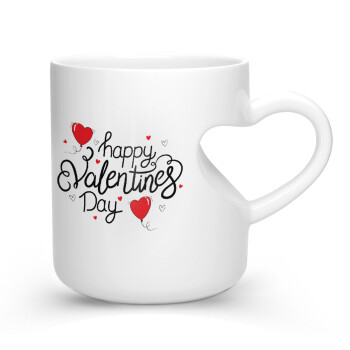 Happy Valentines Day!!!, Κούπα καρδιά λευκή, κεραμική, 330ml