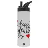 Metallic thermos bottle with straw & handle, stainless steel (Stainless steel 304), double-walled, 600ml.