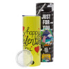 Neon Yellow Travel Tumbler θερμό, μεταλλικό καλαμάκι(Ανωξείδωτο 304 Food grade, BPA free, 600ml)