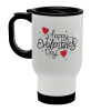 Happy Valentines Day!!!, Κούπα ταξιδιού ανοξείδωτη με καπάκι, διπλού τοιχώματος (θερμό) λευκή 450ml