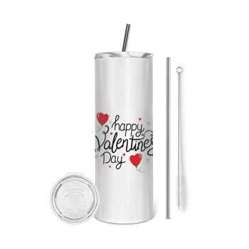 Happy Valentines Day!!!, Eco friendly stainless steel tumbler 600ml, with metal straw & cleaning brush