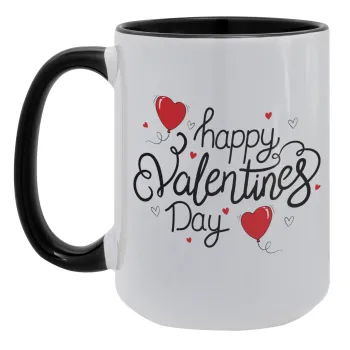 Happy Valentines Day!!!, Κούπα Mega 15oz, κεραμική Μαύρη, 450ml