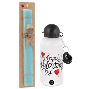 Happy Valentines Day!!!, Πασχαλινή Λαμπάδα με παγούρι μεταλλικό αλουμινίου (500ml) & λαμπάδα αρωματική πλακέ (30cm) (ΤΙΡΚΟΥΑΖ)