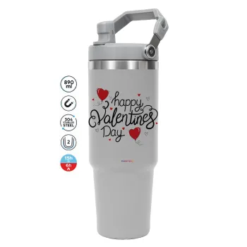 Happy Valentines Day!!!, GREY color, 890ml (30oz) stainless Steel Tumbler with Handle