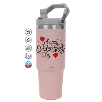 Happy Valentines Day!!!, Pink color, 890ml (30oz) stainless Steel Tumbler with Handle
