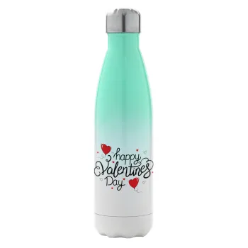 Happy Valentines Day!!!, Μεταλλικό παγούρι θερμός Πράσινο/Λευκό (Stainless steel), διπλού τοιχώματος, 500ml