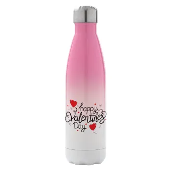 Happy Valentines Day!!!, Μεταλλικό παγούρι θερμός Ροζ/Λευκό (Stainless steel), διπλού τοιχώματος, 500ml