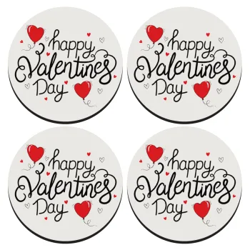 Happy Valentines Day!!!, SET of 4 round wooden coasters (9cm)