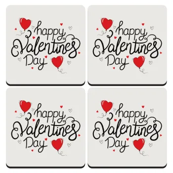 Happy Valentines Day!!!, ΣΕΤ 4 Σουβέρ ξύλινα τετράγωνα (9cm)