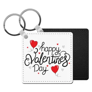 Happy Valentines Day!!!, Μπρελόκ Δερματίνη, τετράγωνο ΜΑΥΡΟ (5x5cm)