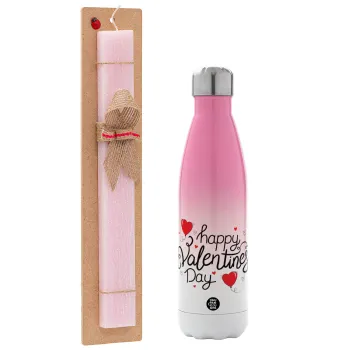 Happy Valentines Day!!!, Easter Set, Metallic pink/white (Stainless steel) thermos, double-walled, 500ml & aromatic flat Easter candle (30cm) (PINK)