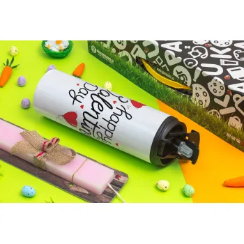 Happy Valentines Day!!!, Easter candle,Travel Tumbler 2 Lids, with metal straw & cleaning brush & aromatic flat candle (30cm) (PINK)