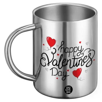 Happy Valentines Day!!!, Ανοξείδωτη Μεταλλική Κούπα 450ml - Διπλού Τοιχώματος