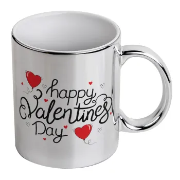 Happy Valentines Day!!!, Mug ceramic, silver mirror, 330ml