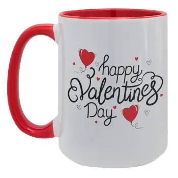Happy Valentines Day!!!, Κούπα Mega 15oz, κεραμική Κόκκινη, 450ml